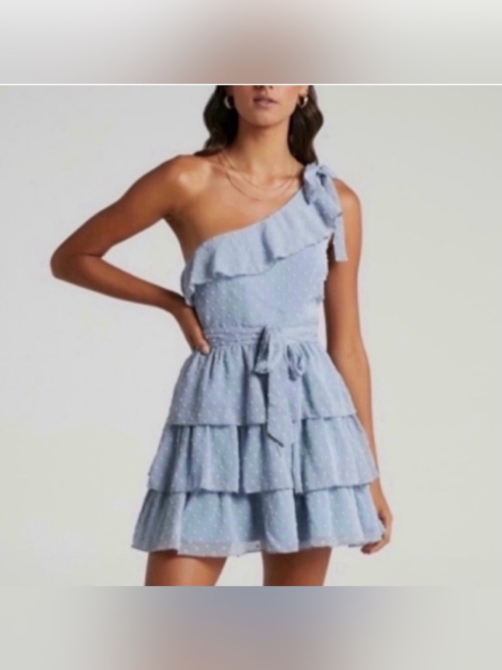 Show po blue polka dot one shoulder dress in a size 14